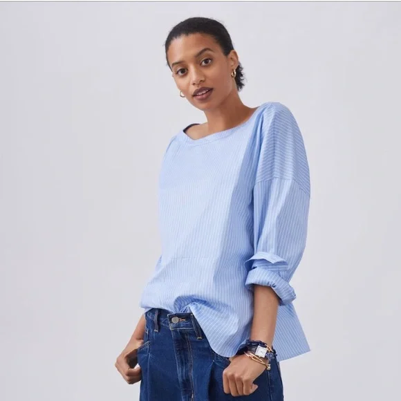 Anthropologie X Harshman Blue Striped Blouse - Picture 3 of 6